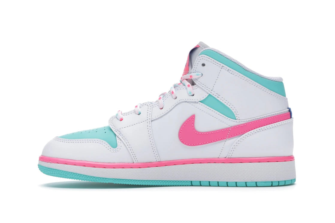 Jordan 1 Mid White Pink Green Soar (GS)