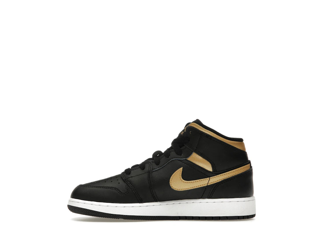 Jordan 1 Mid Black Metallic Gold Swoosh (GS)