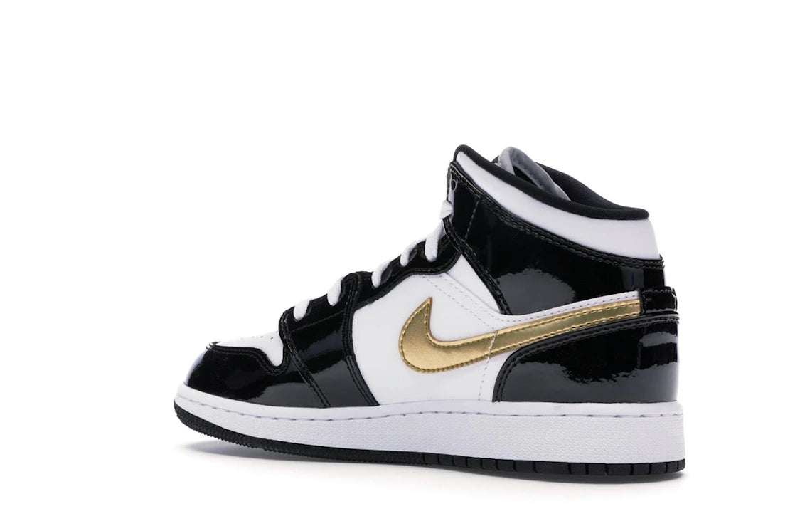 Jordan 1 Mid Patent Black White Gold (GS) - vue secondaire B