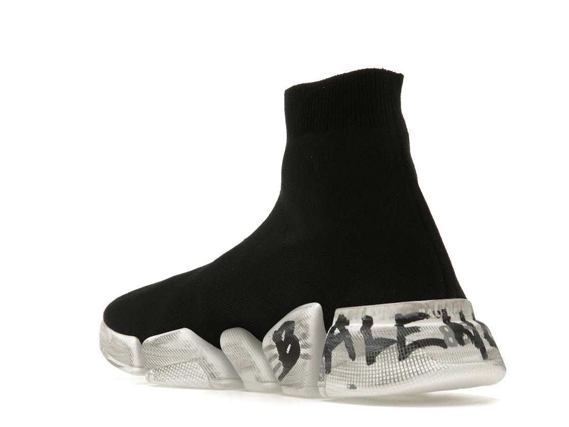 Balenciaga Speed 2.0 Graffiti Recycled Knit Black White - vue secondaire B