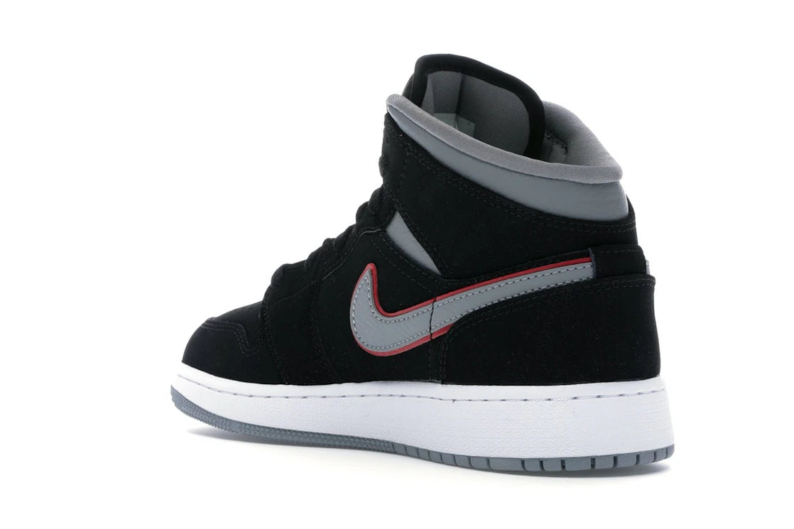 Jordan 1 Mid Black Particle Grey Gym Red (GS) - vue secondaire B