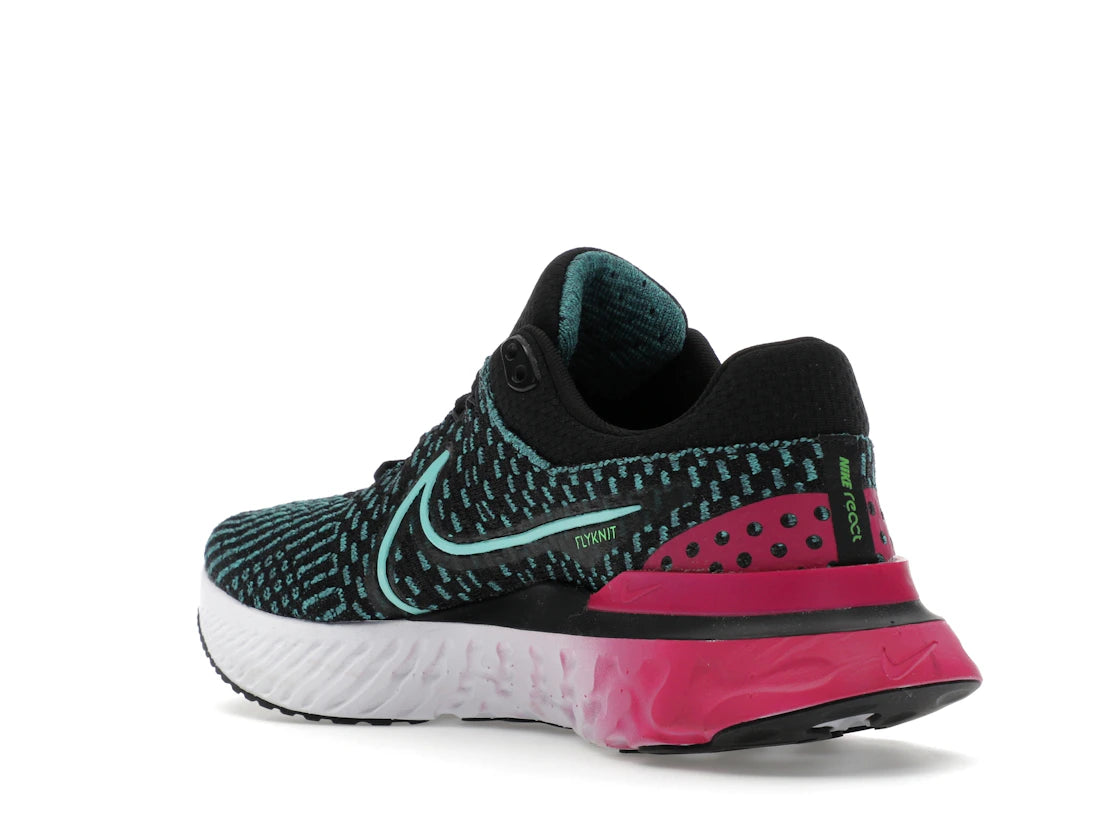 Nike React Infinity Run Flyknit 3 Black Pink Turquoise (Women's) - vue secondaire B