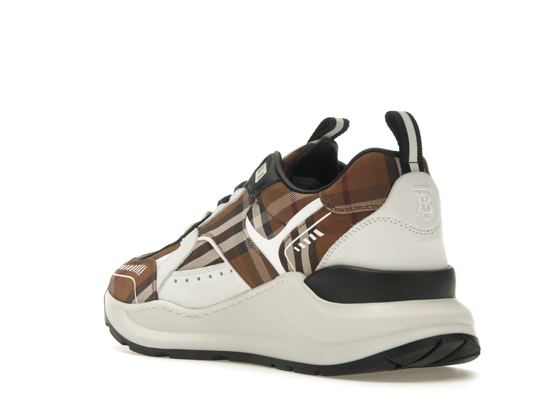 Burberry Vintage Check Cotton and Leather Sneakers Dark Birch Brown White - vue secondaire B