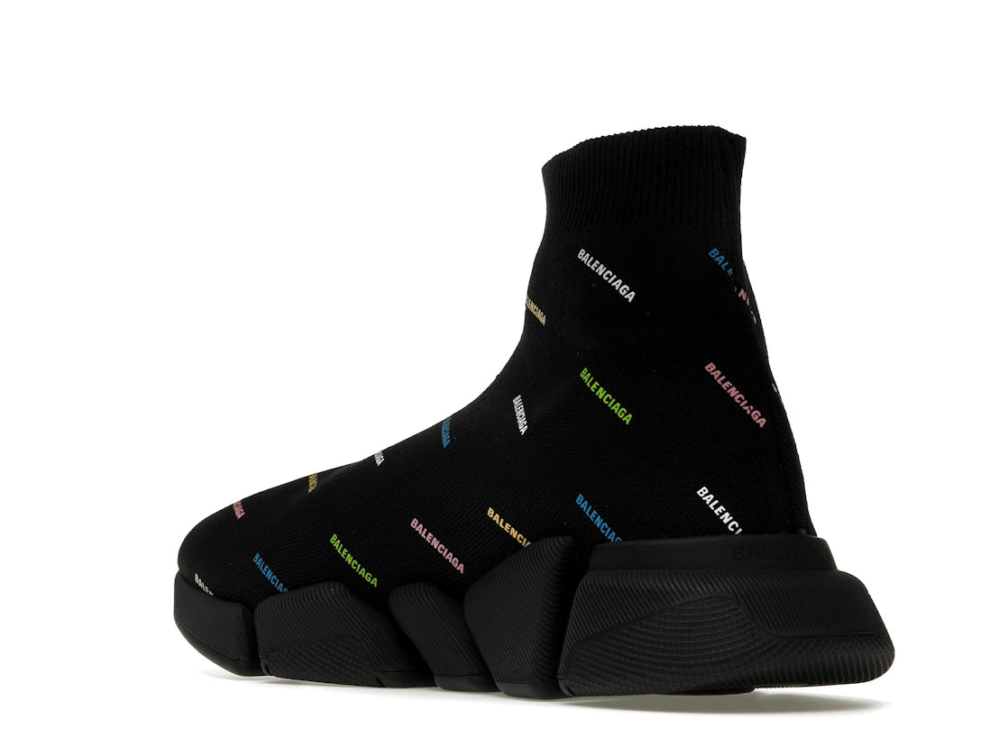 Balenciaga Speed 2.0 AllOver Logo Recycled Knit Black Multicolor - vue secondaire B