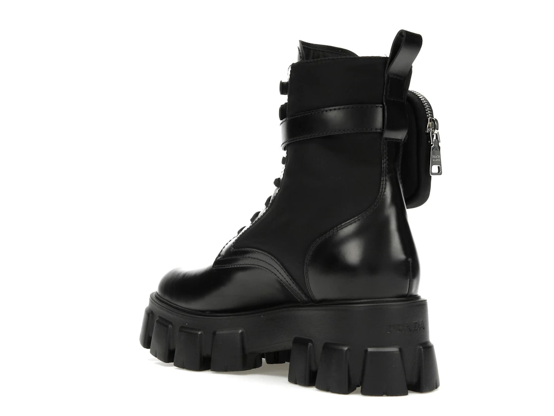 Prada Monolith 55mm Pouch Ankle Boots Black Leather - vue secondaire B