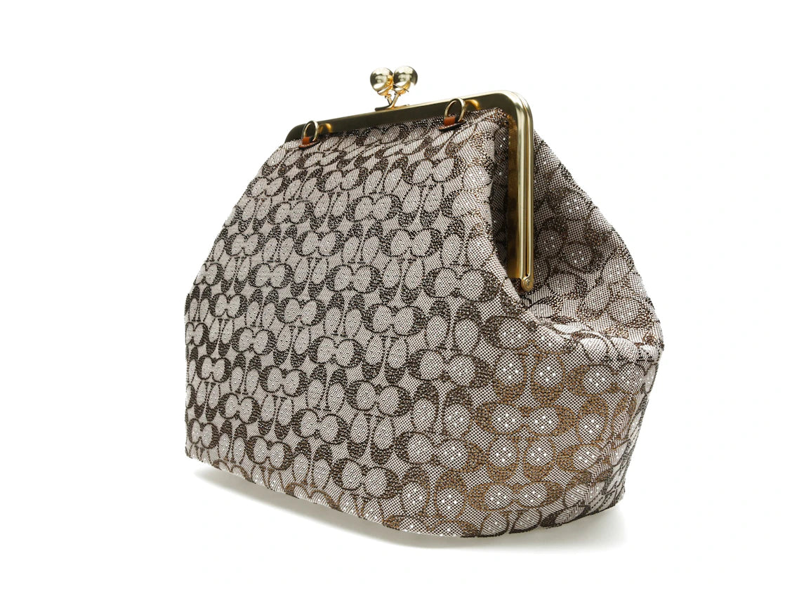 Coach Large Kisslock Crystal Signature Jacquard Frame Bag Brass/Burnished Amber - vue secondaire B