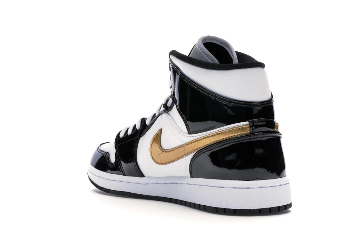 Jordan 1 Mid Patent Schwarz Weiß Gold - vue secondaire B