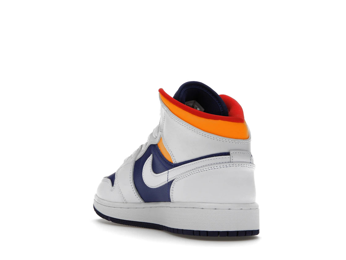 Jordan 1 Mid White Laser Orange Deep Royal Blue (GS) - vue secondaire B