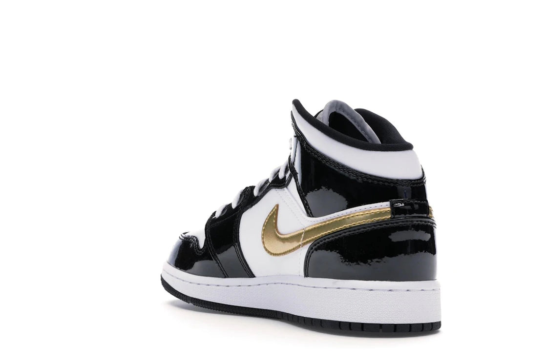 Jordan 1 Mid Patent Black White Gold (GS) - vue secondaire B