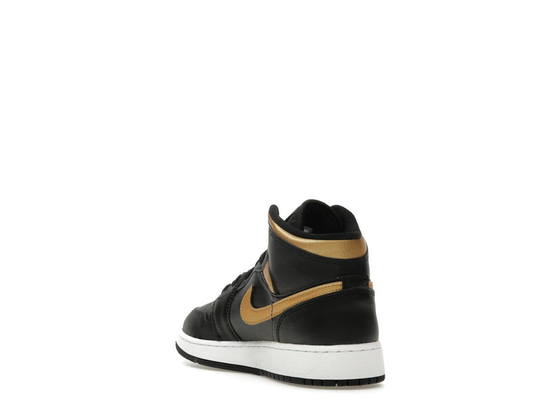 Jordan 1 Mid Black Metallic Gold Swoosh (GS) - vue secondaire B
