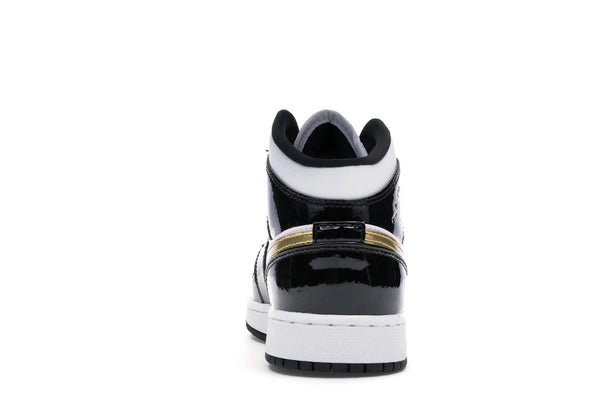 Jordan 1 Mid Patent Black White Gold (GS)