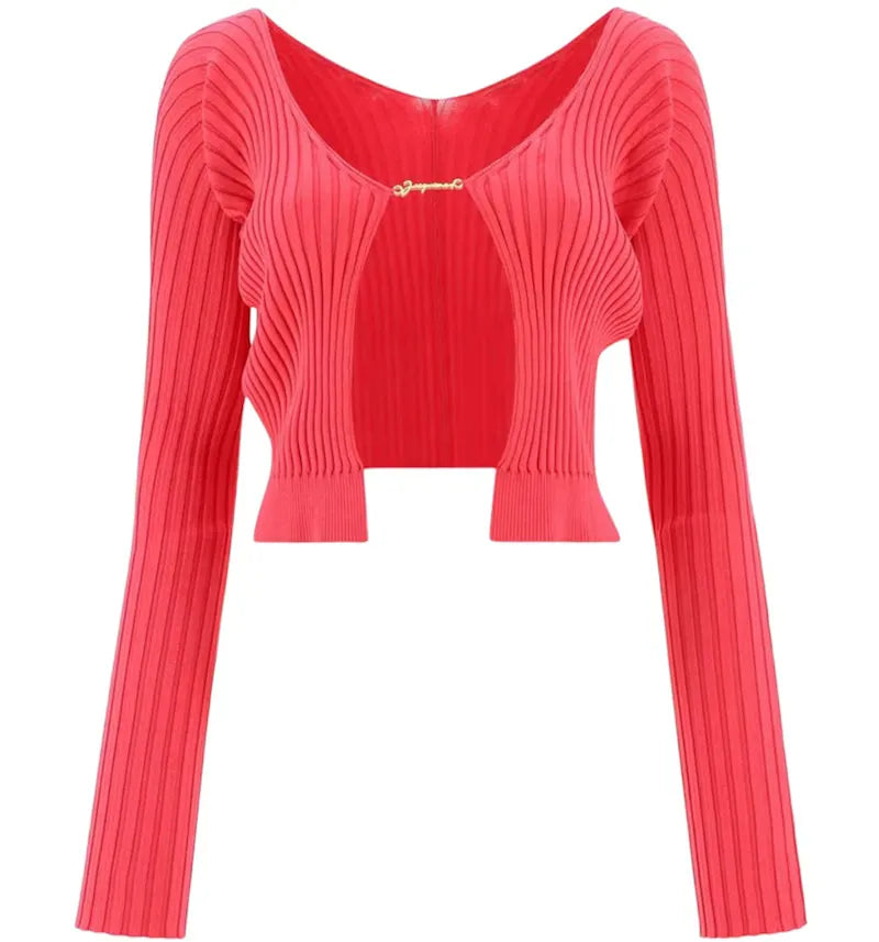 Jacquemus La Maille Pralu Longue Seamless Charm Logo Cardigan Pink - vue 360