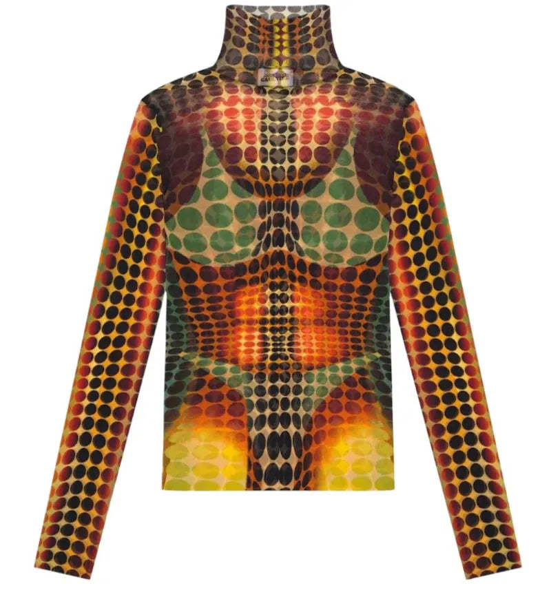 Jean Paul Gaultier High Neck Long Sleeves Top Orange Blue Brown (Frauen) - vue 360