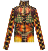 Jean Paul Gaultier High Neck Long Sleeves Top Orange Blue Brown (Frauen)