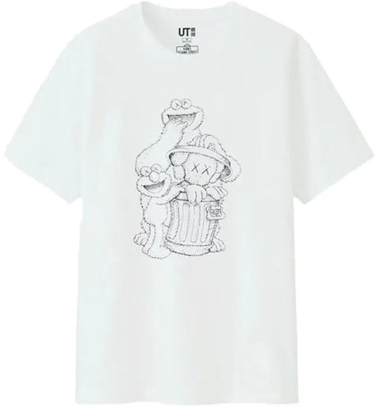 KAWS x Uniqlo x Sesame Street Companion Trash Can Outline Tee (US Sizing) White - authentic KAWS product