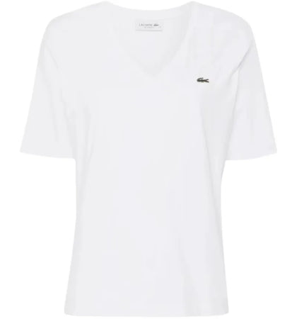 Lacoste Women's Relaxed Fit Soft Cotton V Neck T-shirt White - authentic Lacoste apparel