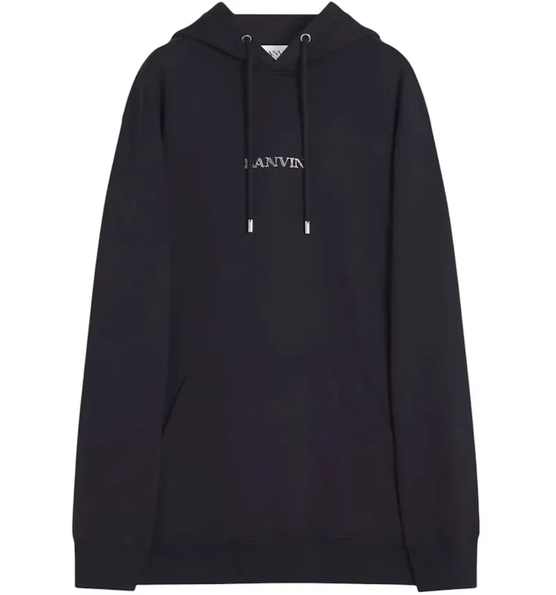 Lanvin Embroidered Loose Logo Hoodie Black - vue 360