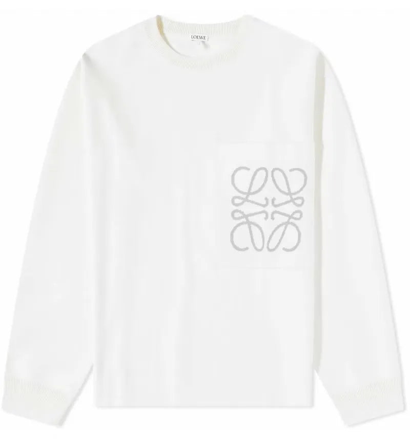 LOEWE Anagram Pocket Cotton And Viscose Sweater Soft White - vue 360