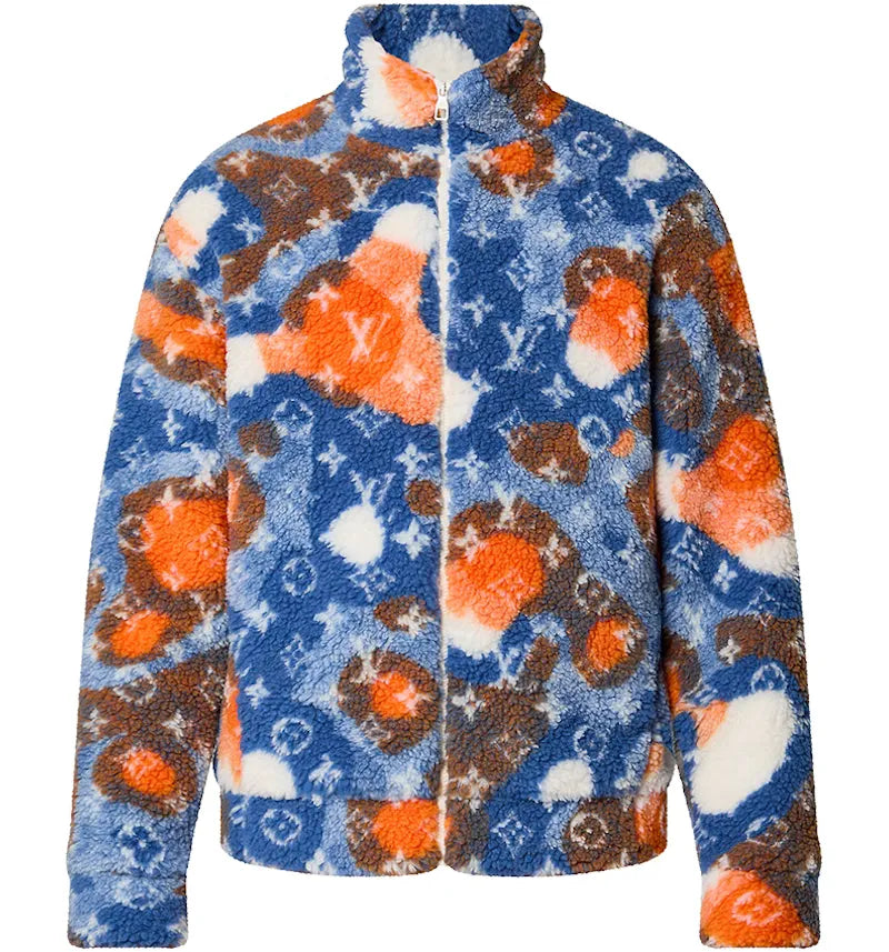 Louis Vuitton Jacquard Camo Fleece Blouson Blue/Orange/White - vue 360