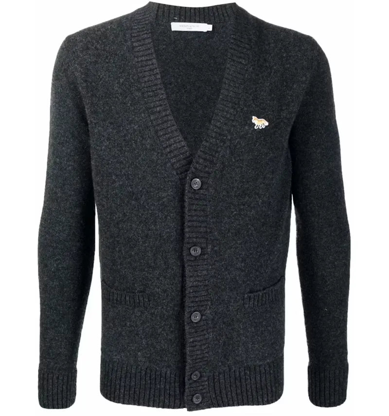 Maison Kitsune Baby Fox Patch Cosy Cardigan Dark Grey - vue 360