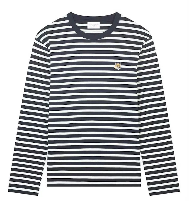 Maison Kitsune Fox Head Patch Regular Marin Tee-Shirt Navy Stripes - vue 360