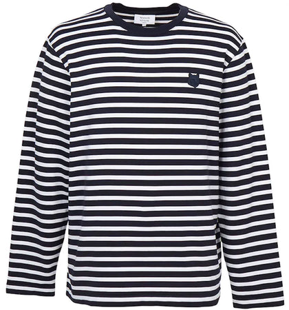 Maison Kitsune Fox Head Striped Long Sleeve T-shirt Navy - authentic Maison Kitsune apparel