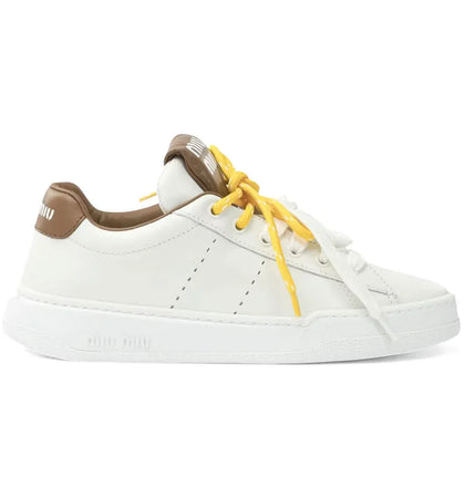 Miu Miu Leather Sneakers White Cognac (Women's) - authentic Miu Miu sneakers