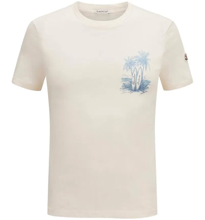 Moncler Beach Print T-shirt Cream/Blue Paradise Archive - authentic Moncler apparel