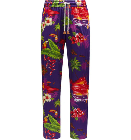 Moncler x Palm Angels Hawaiian Print Trousers Purple Multi Print - authentic Moncler product
