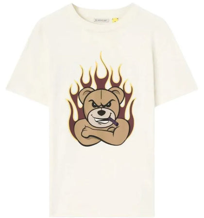 Moncler x Palm Angles Bear Motif T-shirt White Brown - authentic Moncler apparel