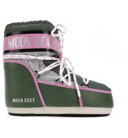 Moon Boot Icon Low Space Racing Forest Green/Silver/Pink (Women's) - authentic Moon Boot sneakers