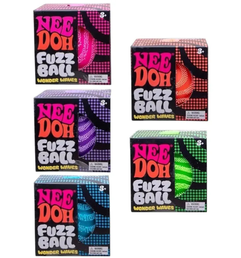 NeeDoh Fuzz Ball Wonder Waves Squishy Fidget Toy 5x Lot Pink/Orange/Purple/Green/Blue - vue 360