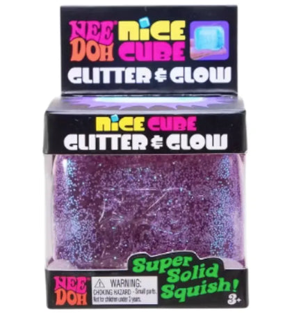 NeeDoh Nice Cube Glitter and Glow Squishy Fidget Toy Purple - authentic NeeDoh product