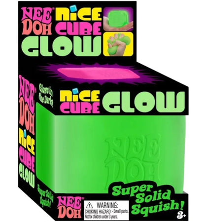 NeeDoh Nice Cube Glow Squishy Fidget Toy Green - authentic NeeDoh product