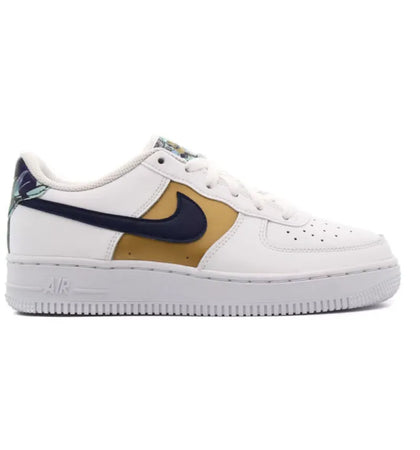 Nike Air Force 1 Low '07 LV8 White Blue Void Metallic Gold (GS) - authentic Nike sneakers