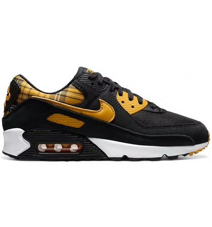 Nike Air Max 90 Black Yellow Ochre Plaid (Women's) - authentic Nike sneakers