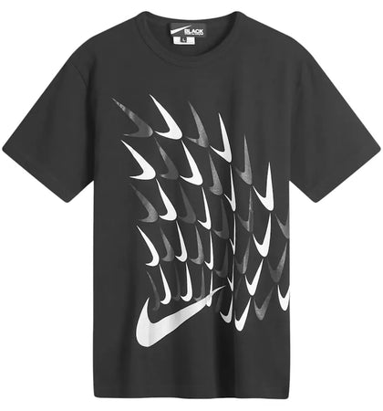 Nike Comme des Garcons Black Vertical Swoosh Print T-shirt Black - authentic Nike apparel