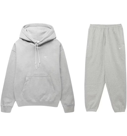 Nike Nikelab Solo Swoosh Fleece Pullover Hoodie & Joggers Set Dark Grey Heather - authentic Nike apparel