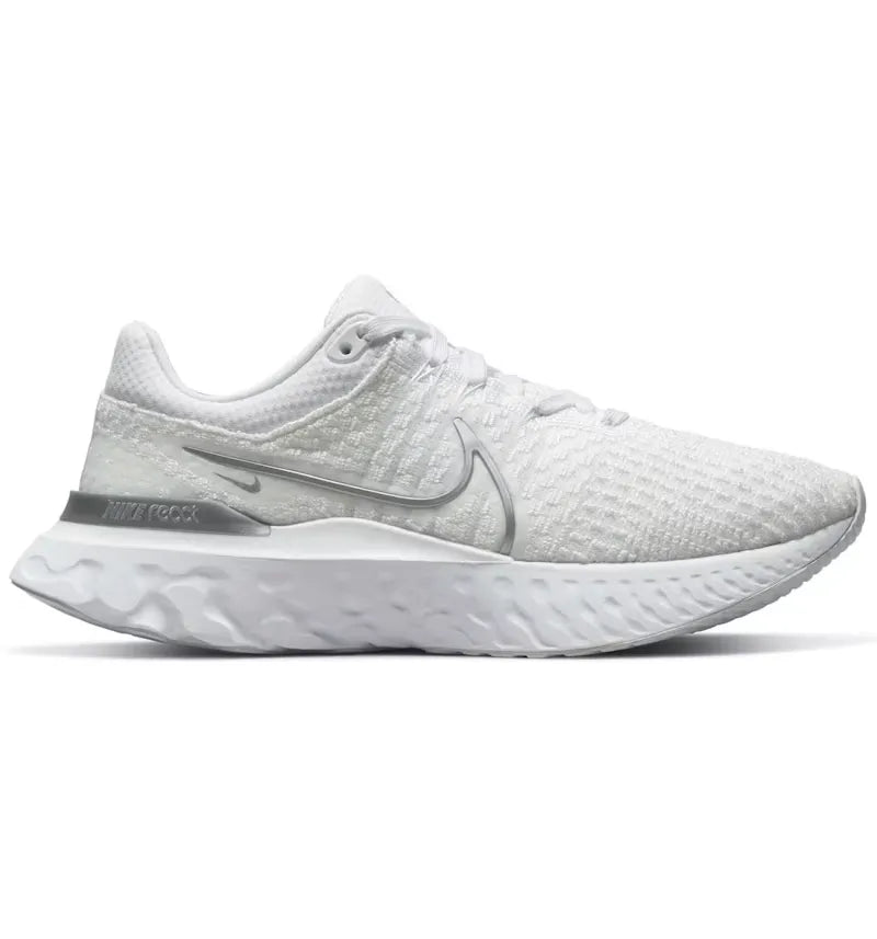 Nike React Infinity Run Flyknit 3 White Metallic Silver (Women's) - vue 360