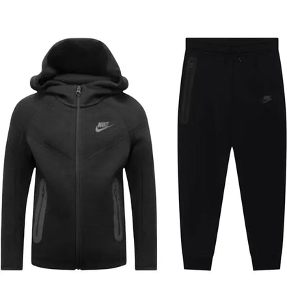 Nike Sportswear Tech Fleece Kids Full Zip Hoodie & Joggers Set Black - authentic Nike apparel