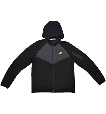 Nike Sportswear Tech Fleece Windrunner Full Zip Hoodie Black/Dark Smoke Grey/Neon Yellow - authentic Nike apparel
