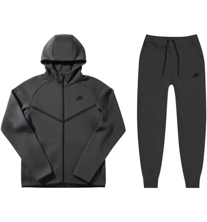 Nike Tech Fleece Windrunner Full Zip Hoodie & Jogger Set Black Heather/Black - authentic Nike apparel