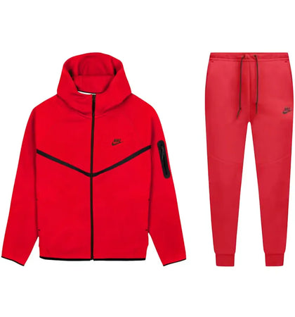 Nike Tech Fleece Windrunner Full Zip Hoodie & Jogger Set Gym Red/Black - authentic Nike apparel