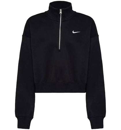Nike Women's Phoenix Fleece Oversized 1/2-Zip Crop Fleece Sweatshirt Black/Sail - authentic Nike apparel