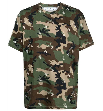 OFF-WHITE Camouflage Print Crew Neck T-Shirt Green - authentic OFF-WHITE apparel