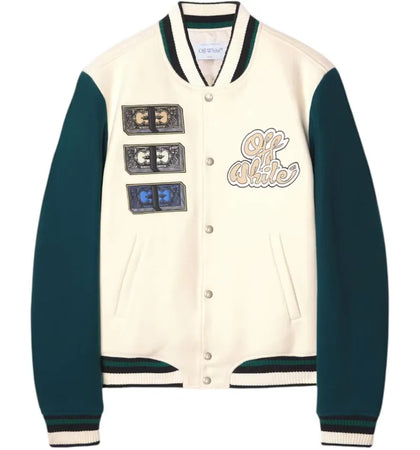 OFF-WHITE Cash Wool Reg Varsity Jacket White - authentic OFF-WHITE apparel