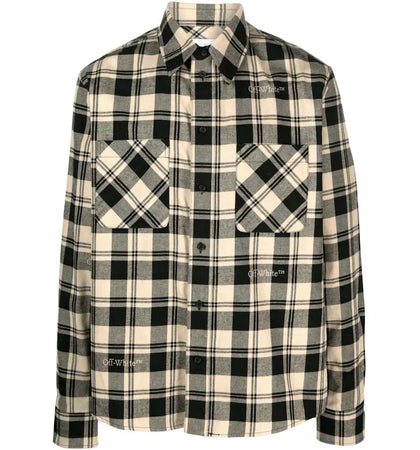 OFF-WHITE Check-Print Flannel Shirt Light Beige/Black - authentic OFF-WHITE apparel