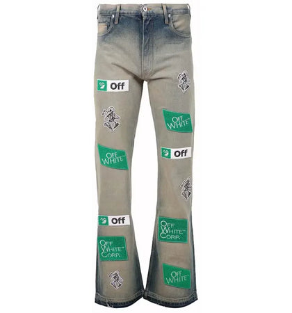 OFF-WHITE Diag Multilogo Relax Slim Jeans Grey - authentic OFF-WHITE product