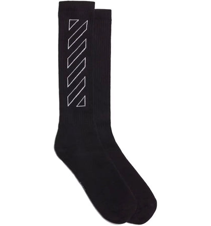 OFF-WHITE Diagonals Mid Socks Black/White Outline - authentic OFF-WHITE product