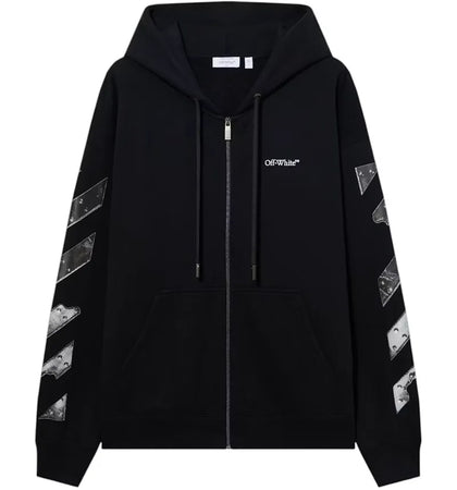 OFF-WHITE Metal Arrow Skate Zip Hoodie Black - authentic OFF-WHITE apparel
